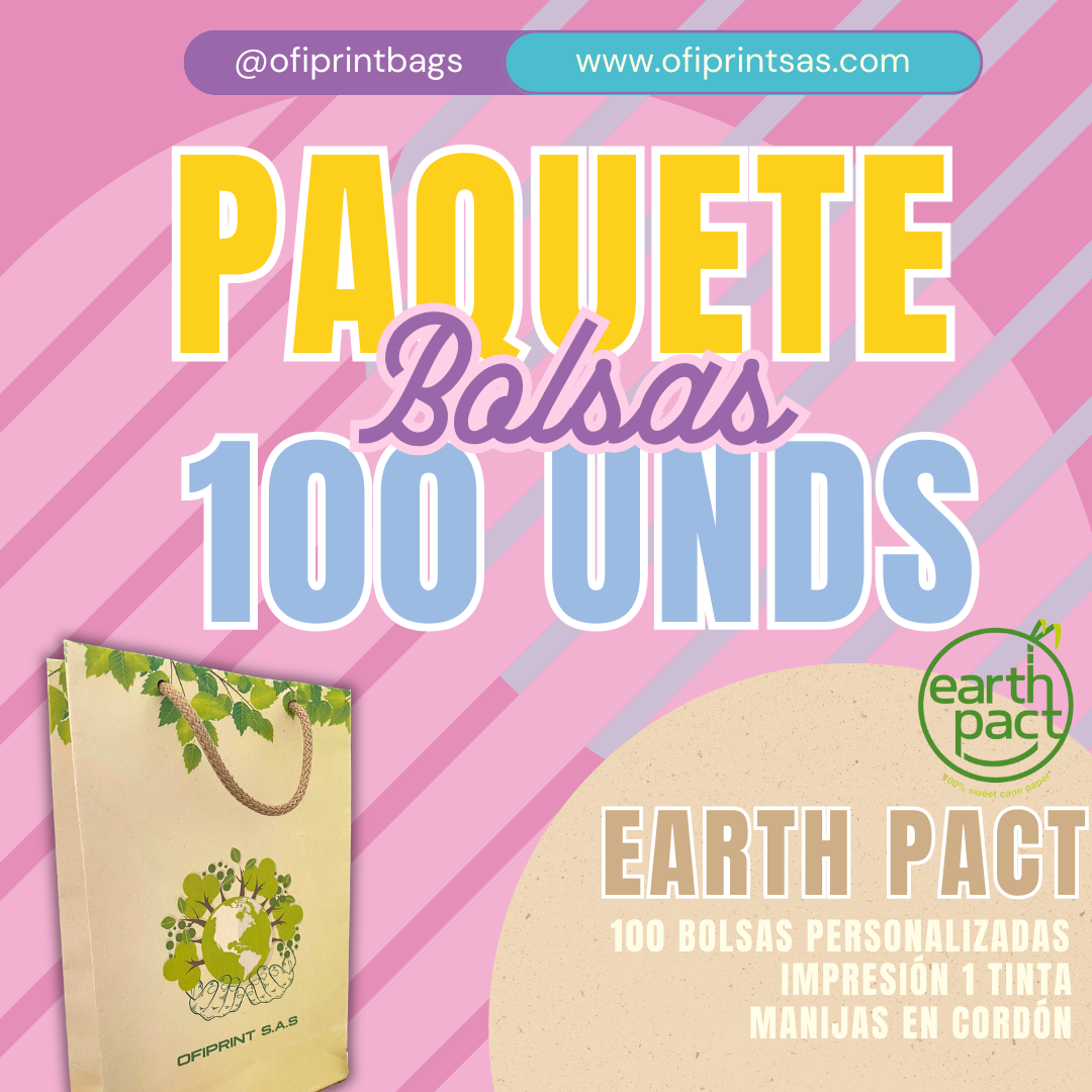 Paquete X 100 Bolsas Personalizadas En Papel Earth Pact Ofiprint Bags 2262