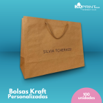 PAQUETE X 100 BOLSAS PERSONALIZADAS EN PAPEL KRAFT